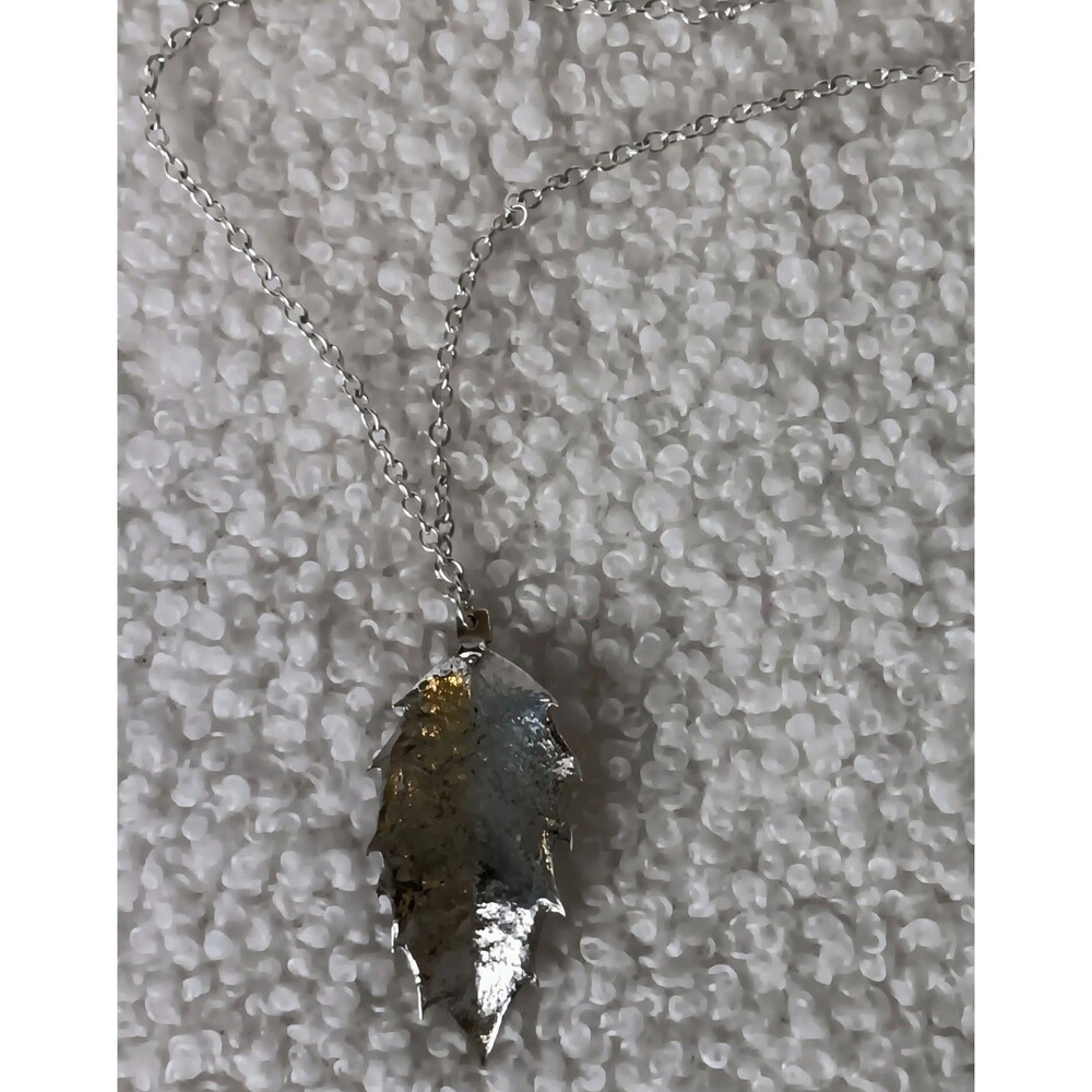 Vintage 925 Sterling Silver Real Holly Leaf Dipped Pendant Necklace 20 in/4.88g - Picture 5 of 9